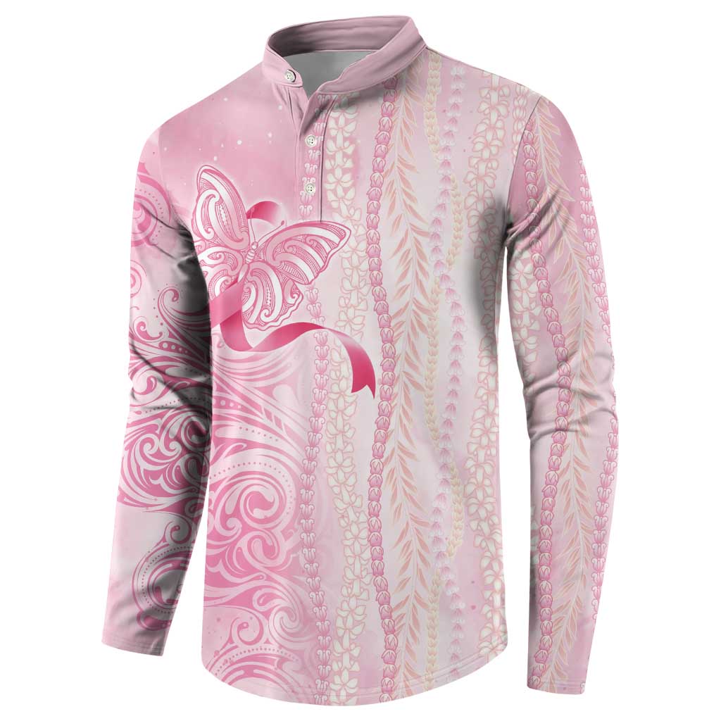Breast Cancer Awareness Button Sweatshirt Maile Pikake Lokelani Crown Flower Lei Inspired LT9 - Polynesian Pride