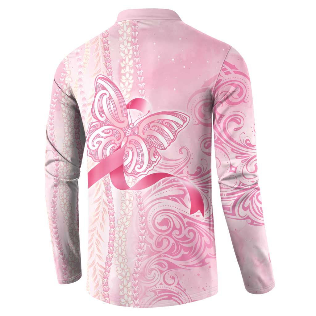 Breast Cancer Awareness Button Sweatshirt Maile Pikake Lokelani Crown Flower Lei Inspired LT9 - Polynesian Pride