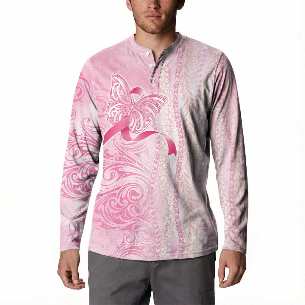 Breast Cancer Awareness Button Sweatshirt Maile Pikake Lokelani Crown Flower Lei Inspired LT9 - Polynesian Pride
