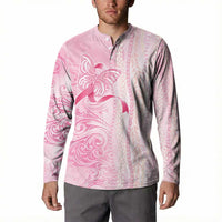 Breast Cancer Awareness Button Sweatshirt Maile Pikake Lokelani Crown Flower Lei Inspired LT9 - Polynesian Pride
