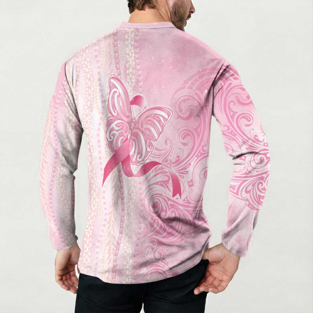 Breast Cancer Awareness Button Sweatshirt Maile Pikake Lokelani Crown Flower Lei Inspired LT9 - Polynesian Pride