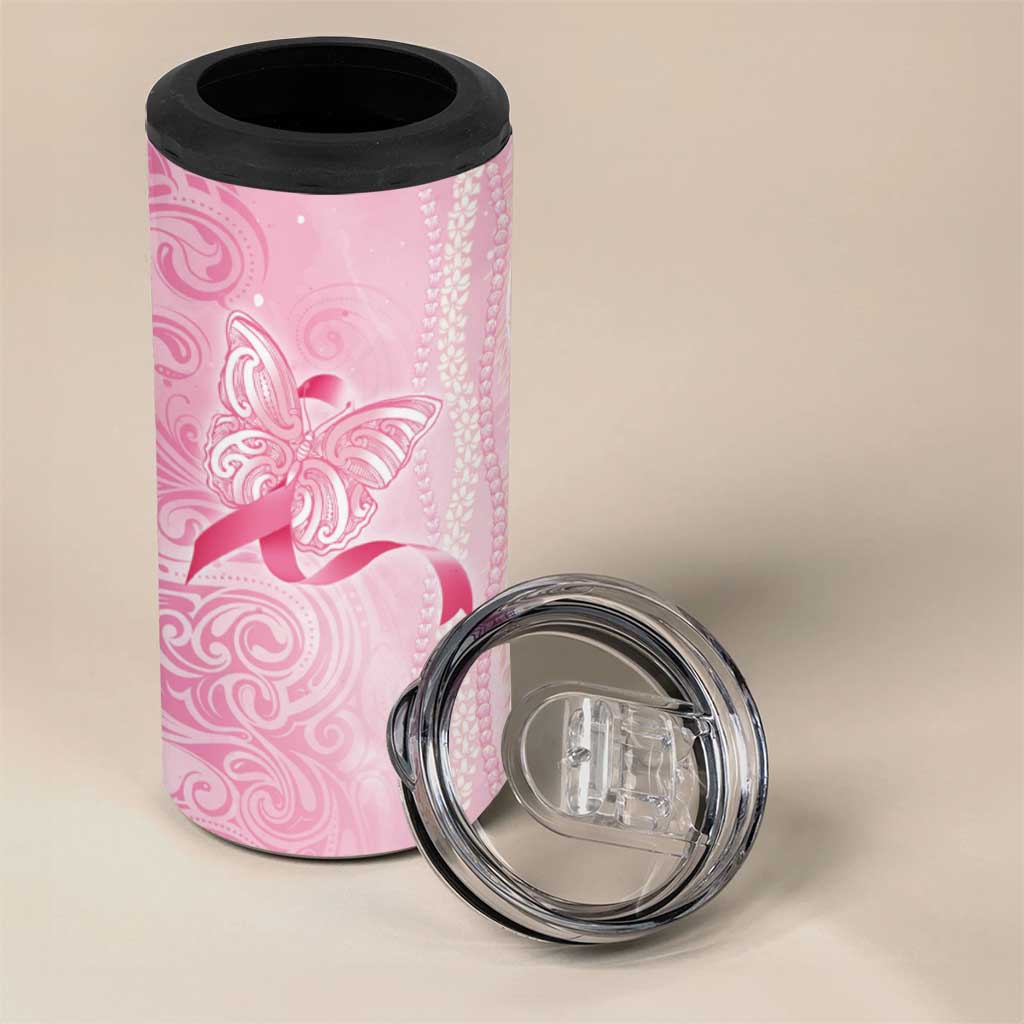 Breast Cancer Awareness 4 in 1 Can Cooler Tumbler Maile Pikake Lokelani Crown Flower Lei Inspired