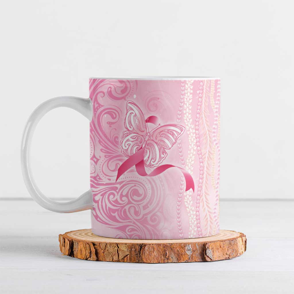 Breast Cancer Awareness Ceramic Mug Maile Pikake Lokelani Crown Flower Lei Inspired