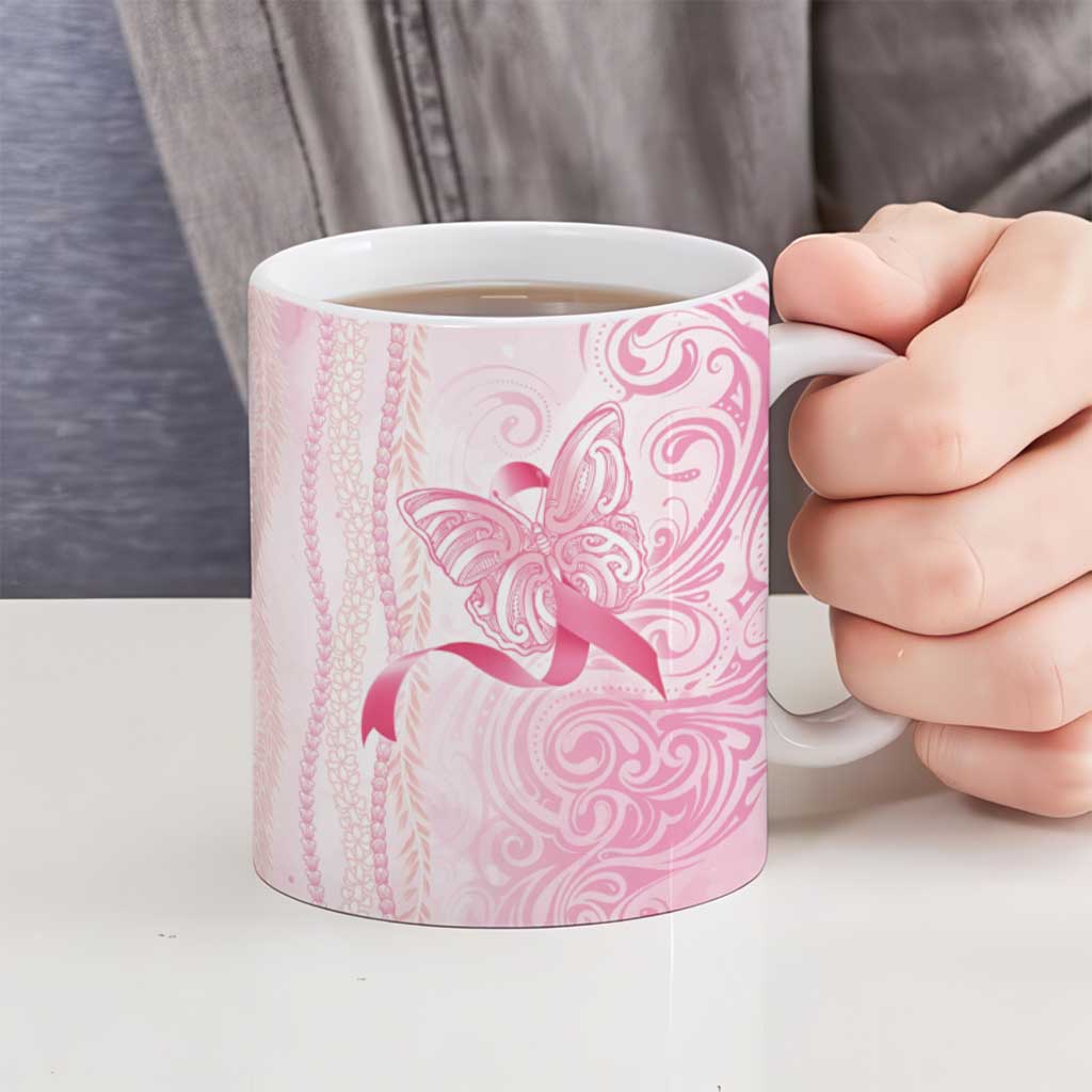 Breast Cancer Awareness Ceramic Mug Maile Pikake Lokelani Crown Flower Lei Inspired