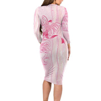 Breast Cancer Awareness Family Matching Long Sleeve Bodycon Dress and Hawaiian Shirt Maile Pikake Lokelani Crown Flower Lei Inspired