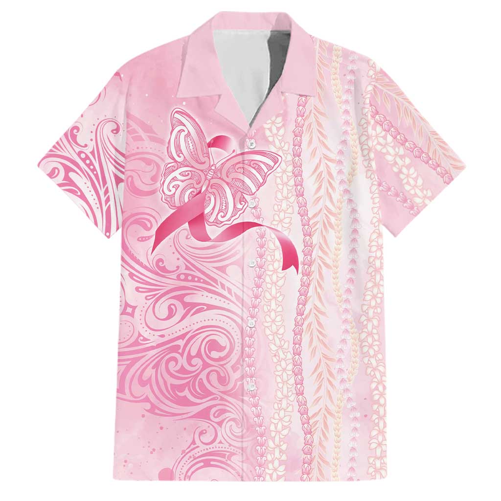 Breast Cancer Awareness Family Matching Off Shoulder Short Dress and Hawaiian Shirt Maile Pikake Lokelani Crown Flower Lei Inspired