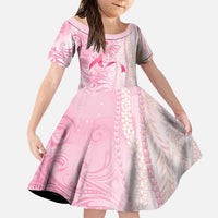 Breast Cancer Awareness Family Matching Short Sleeve Bodycon Dress and Hawaiian Shirt Maile Pikake Lokelani Crown Flower Lei Inspired