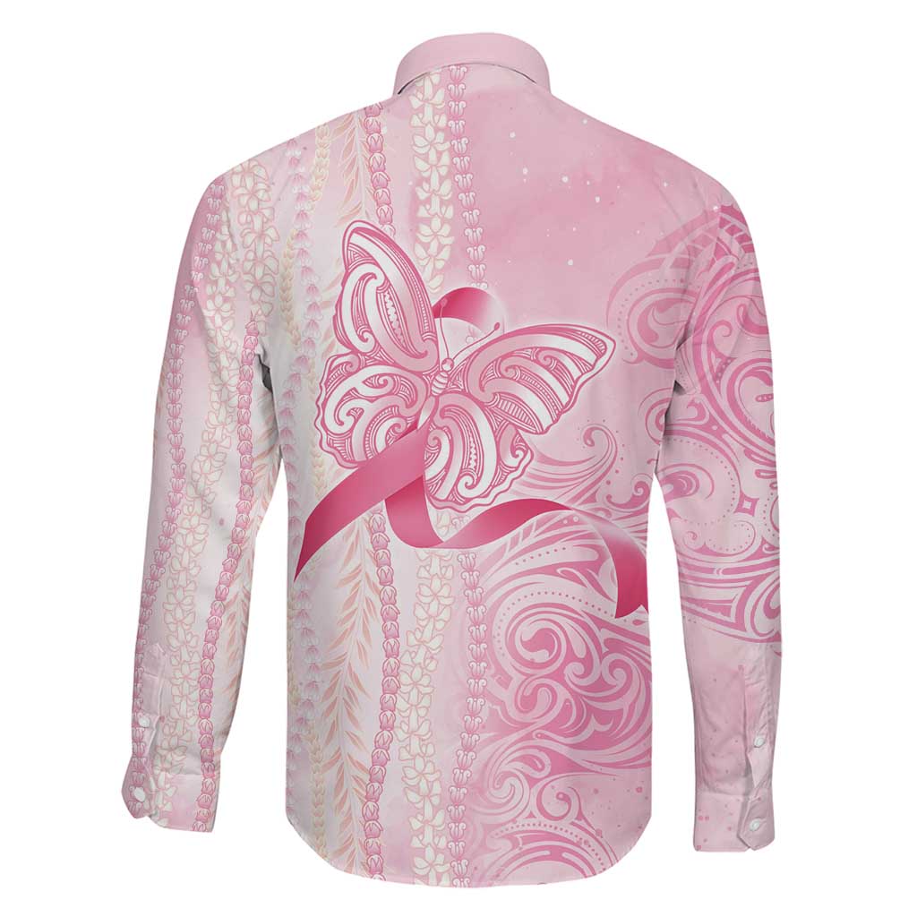 Breast Cancer Awareness Family Matching Short Sleeve Bodycon Dress and Hawaiian Shirt Maile Pikake Lokelani Crown Flower Lei Inspired