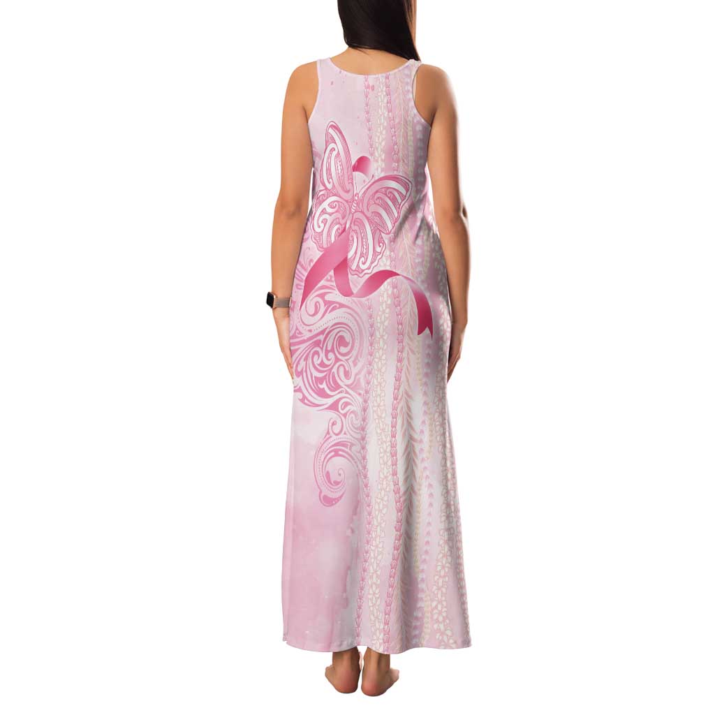 Breast Cancer Awareness Family Matching Tank Maxi Dress and Hawaiian Shirt Maile Pikake Lokelani Crown Flower Lei Inspired