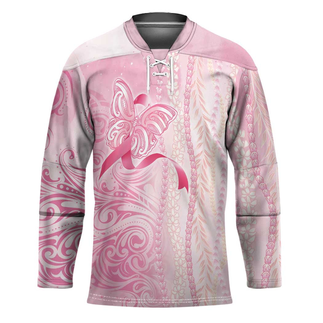 Breast Cancer Awareness Hockey Jersey Maile Pikake Lokelani Crown Flower Lei Inspired LT9 Unisex Pink - Polynesian Pride
