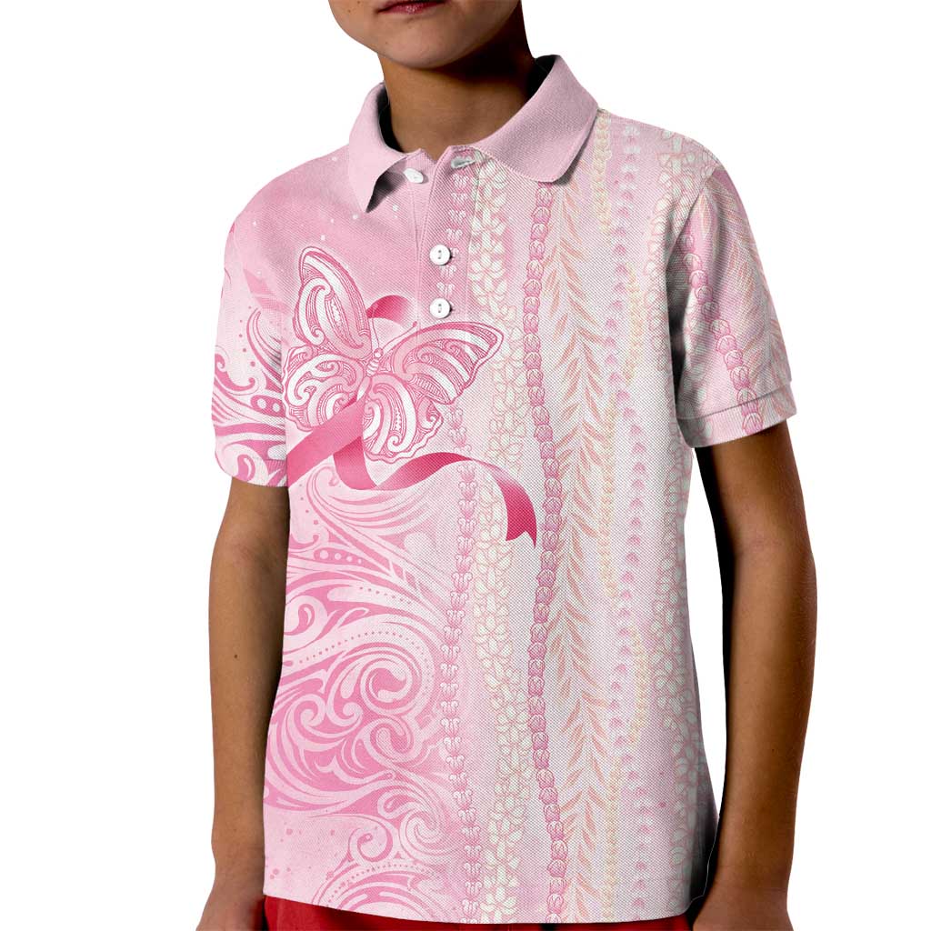 Breast Cancer Awareness Kid Polo Shirt Maile Pikake Lokelani Crown Flower Lei Inspired LT9 Kid Pink - Polynesian Pride