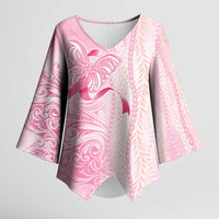 Breast Cancer Awareness Kimono Sleeve Blouse Maile Pikake Lokelani Crown Flower Lei Inspired