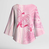 Breast Cancer Awareness Kimono Sleeve Blouse Maile Pikake Lokelani Crown Flower Lei Inspired