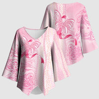 Breast Cancer Awareness Kimono Sleeve Blouse Maile Pikake Lokelani Crown Flower Lei Inspired