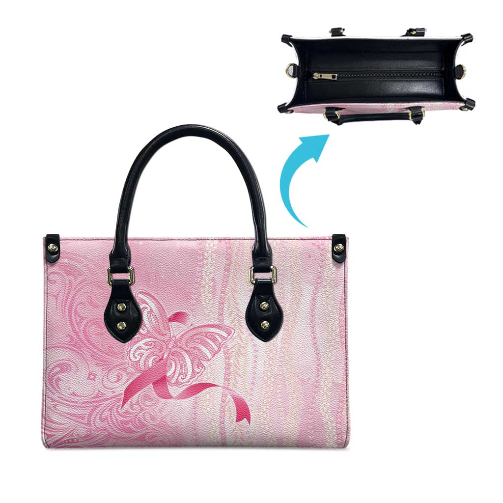 Breast Cancer Awareness Leather Bag Maile Pikake Lokelani Crown Flower Lei Inspired LT9 - Polynesian Pride