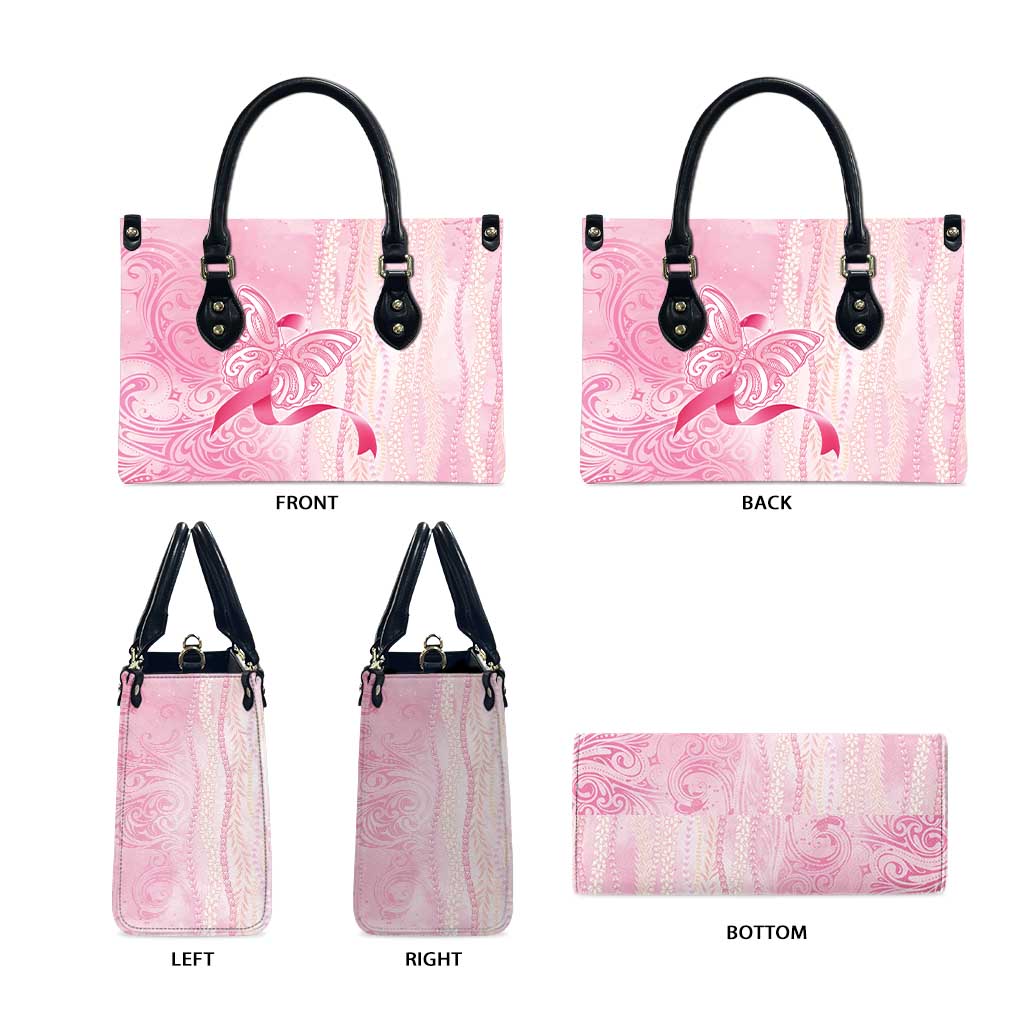 Breast Cancer Awareness Leather Bag Maile Pikake Lokelani Crown Flower Lei Inspired LT9 - Polynesian Pride