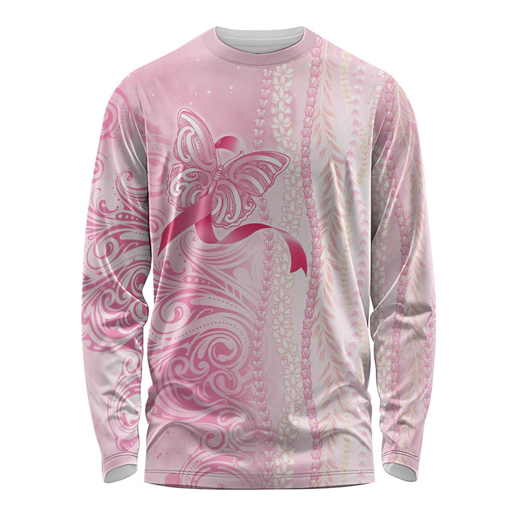 Breast Cancer Awareness Long Sleeve Shirt Maile Pikake Lokelani Crown Flower Lei Inspired LT9 Unisex Pink - Polynesian Pride