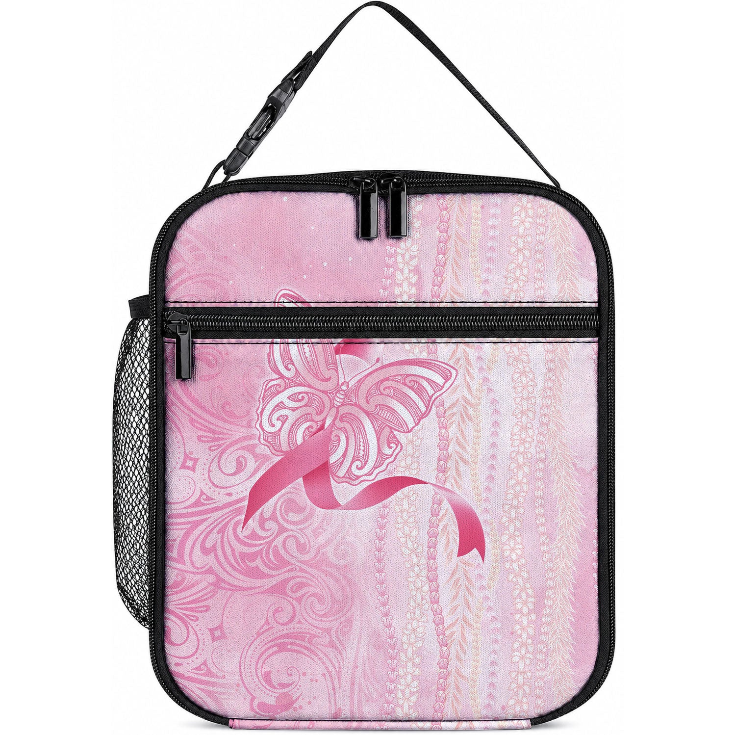 Breast Cancer Support Lunch Bag Maile Pikake Lokelani Crown Flower Lei Inspired LT9 10.2 × 8.3 × 4.3 inch Blue - Polynesian Pride