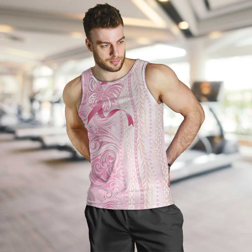 Breast Cancer Awareness Men Tank Top Maile Pikake Lokelani Crown Flower Lei Inspired LT9 Pink - Polynesian Pride