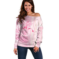 Breast Cancer Awareness Off Shoulder Sweater Maile Pikake Lokelani Crown Flower Lei Inspired LT9 Women Pink - Polynesian Pride