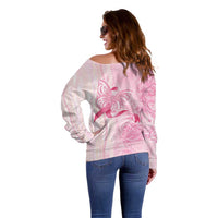 Breast Cancer Awareness Off Shoulder Sweater Maile Pikake Lokelani Crown Flower Lei Inspired LT9 - Polynesian Pride