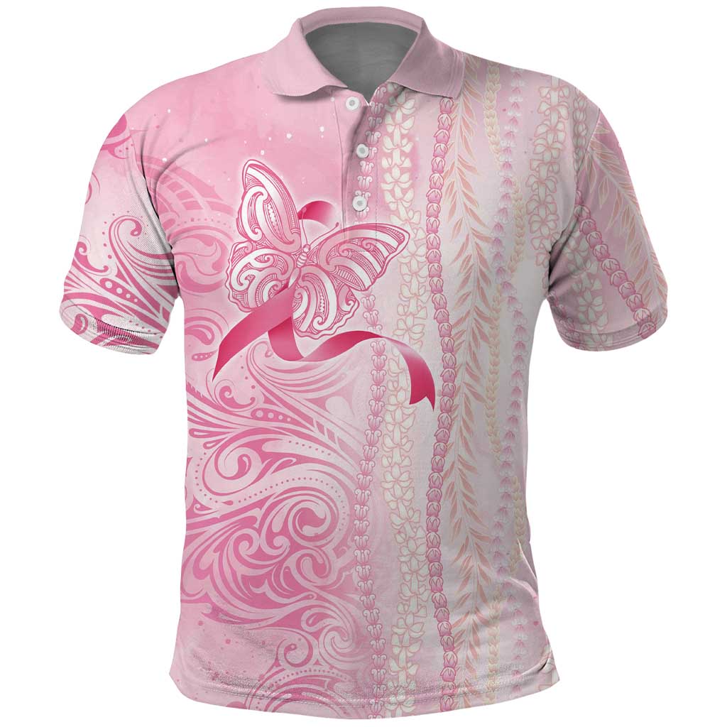 Breast Cancer Awareness Polo Shirt Maile Pikake Lokelani Crown Flower Lei Inspired LT9 Pink - Polynesian Pride