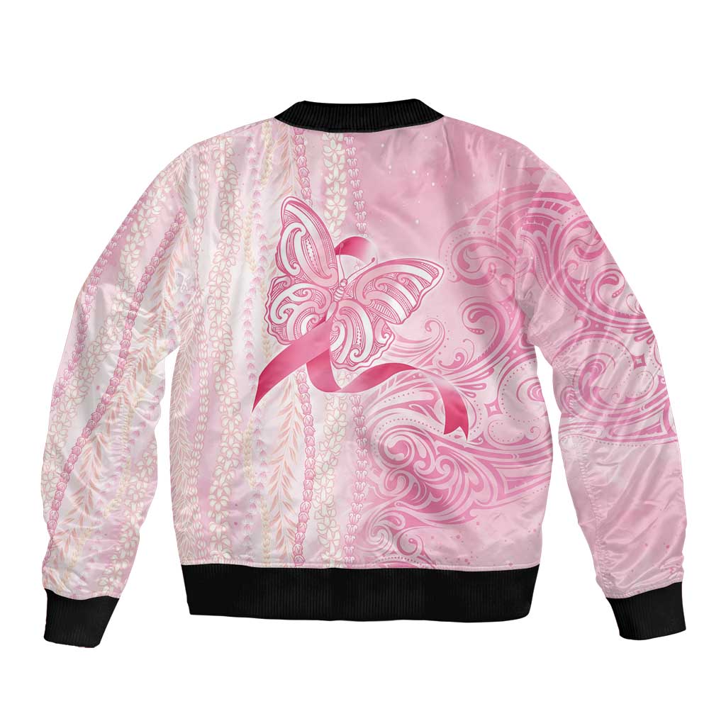 Breast Cancer Awareness Sleeve Zip Bomber Jacket Maile Pikake Lokelani Crown Flower Lei Inspired LT9 - Polynesian Pride