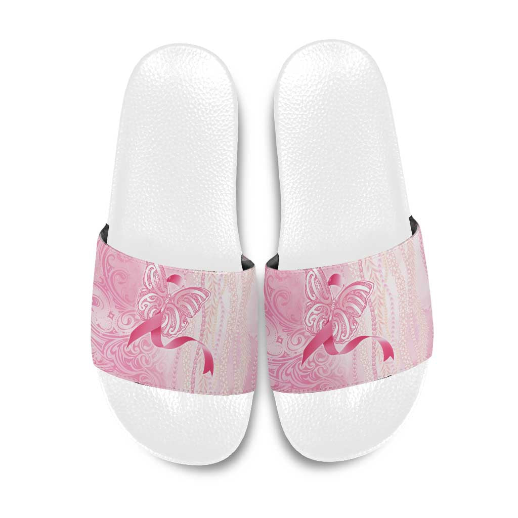 Breast Cancer Awareness Slide Sandals Maile Pikake Lokelani Crown Flower Lei Inspired LT9 Pink - Polynesian Pride