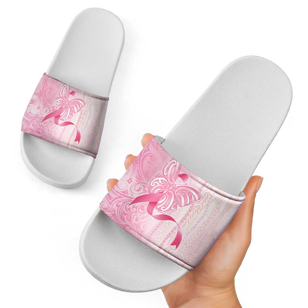 Breast Cancer Awareness Slide Sandals Maile Pikake Lokelani Crown Flower Lei Inspired LT9 - Polynesian Pride