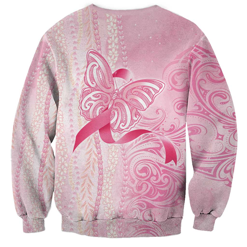 Breast Cancer Awareness Sweatshirt Maile Pikake Lokelani Crown Flower Lei Inspired LT9 - Polynesian Pride