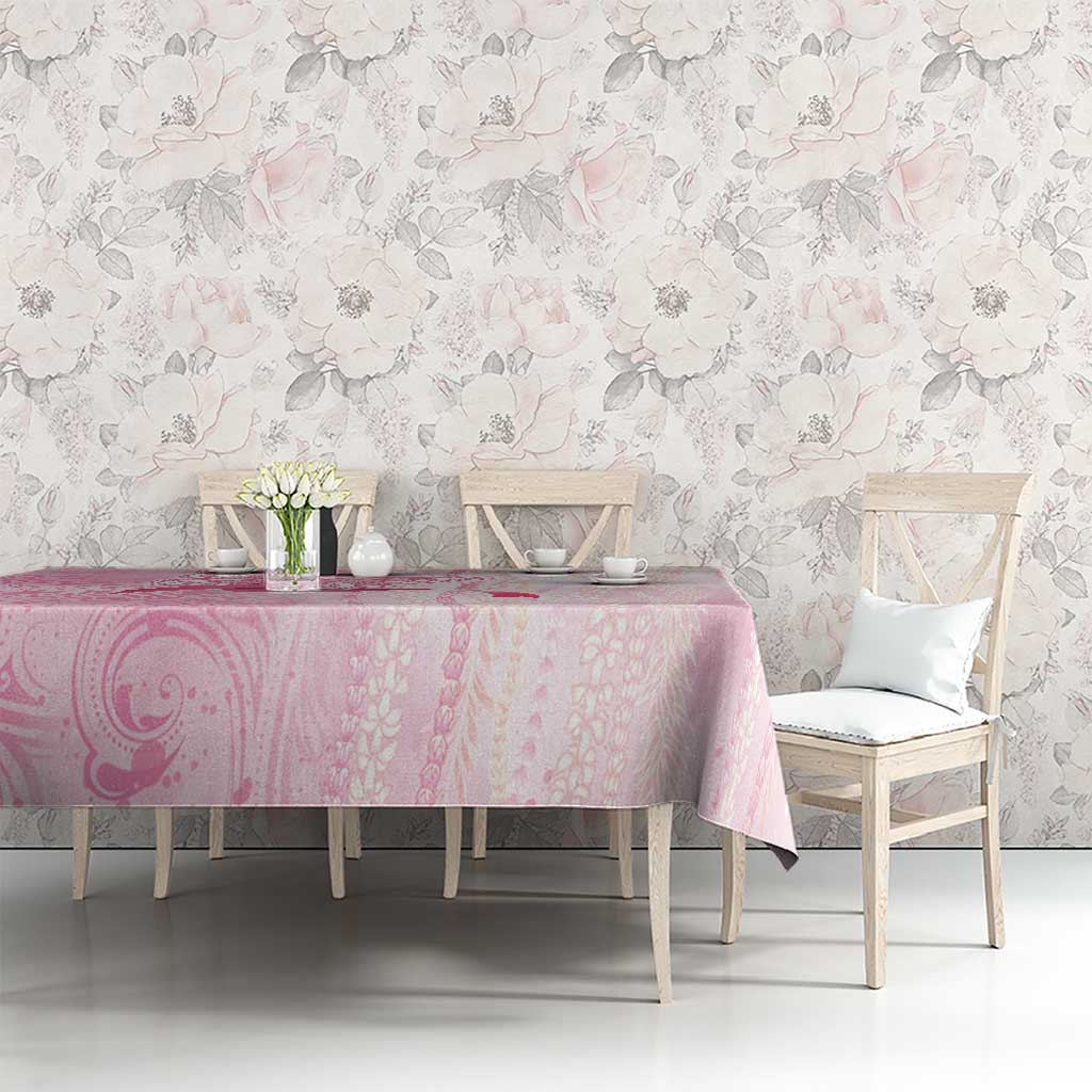 Breast Cancer Awareness Tablecloth Maile Pikake Lokelani Crown Flower Lei Inspired LT9 - Polynesian Pride