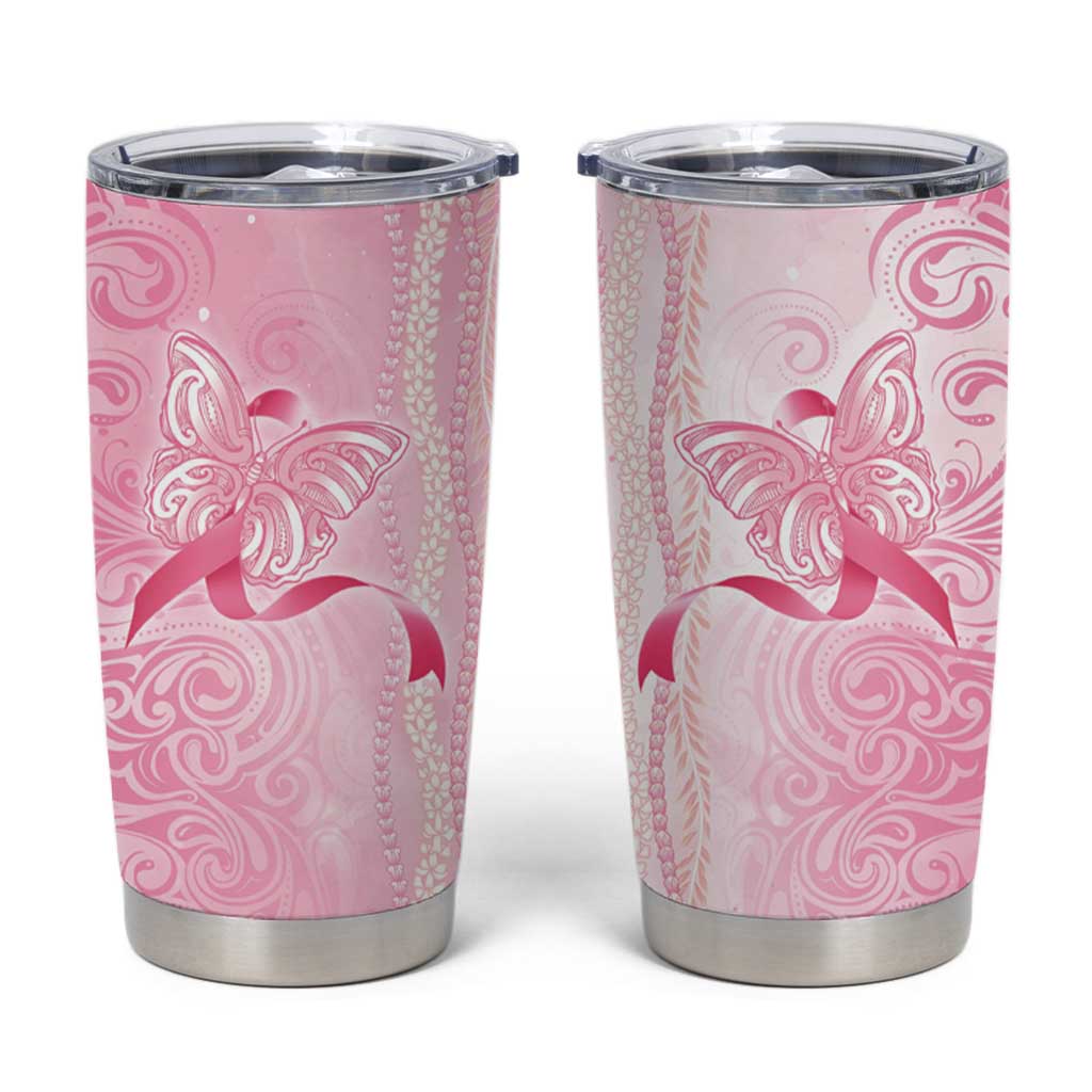 Breast Cancer Awareness Tumbler Cup Maile Pikake Lokelani Crown Flower Lei Inspired LT9 Pink - Polynesian Pride