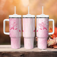 Breast Cancer Awareness Tumbler With Handle Maile Pikake Lokelani Crown Flower Lei Inspired