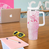Breast Cancer Awareness Tumbler With Handle Maile Pikake Lokelani Crown Flower Lei Inspired
