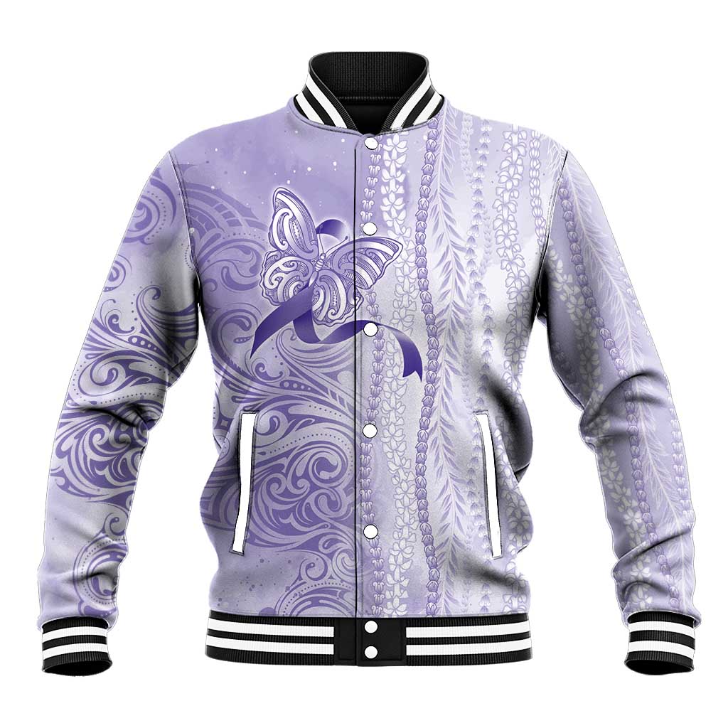 Epilepsy Awareness Baseball Jacket Maile Pikake Lokelani Crown Flower Lei Inspired LT9 Unisex Purple - Polynesian Pride