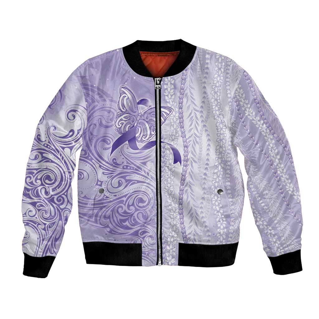 Epilepsy Awareness Bomber Jacket Maile Pikake Lokelani Crown Flower Lei Inspired LT9 Unisex Purple - Polynesian Pride