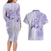 Epilepsy Awareness Couples Matching Long Sleeve Bodycon Dress and Hawaiian Shirt Maile Pikake Lokelani Crown Flower Lei Inspired