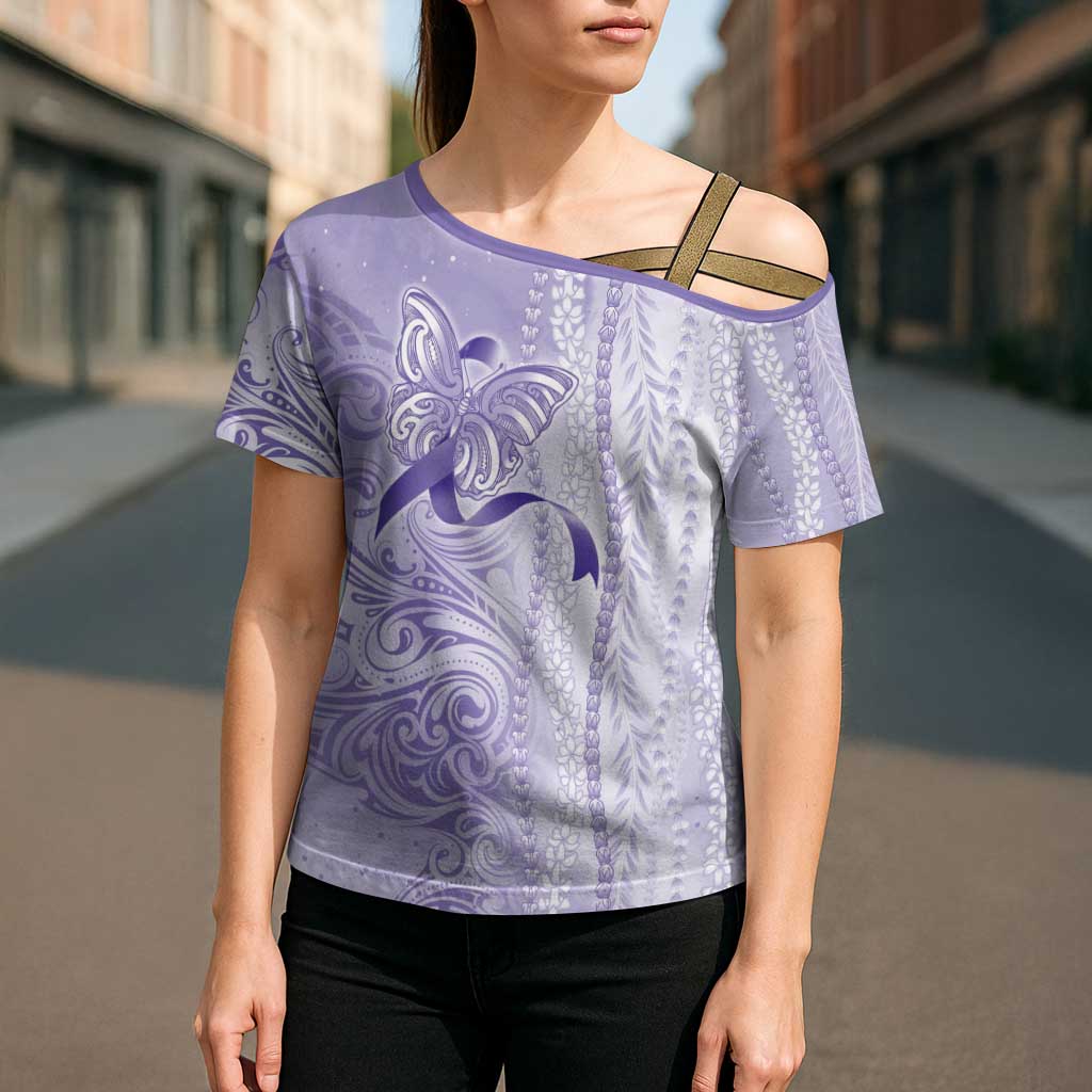 Epilepsy Awareness Cross Shoulder Shirt Maile Pikake Lokelani Crown Flower Lei Inspired LT9 - Polynesian Pride
