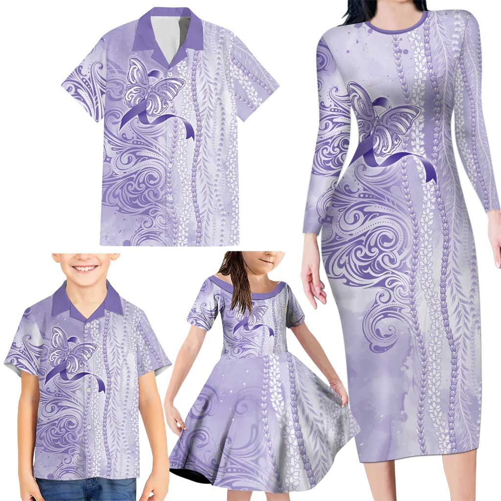 Epilepsy Awareness Family Matching Long Sleeve Bodycon Dress and Hawaiian Shirt Maile Pikake Lokelani Crown Flower Lei Inspired LT9 - Polynesian Pride