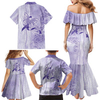 Epilepsy Awareness Family Matching Mermaid Dress and Hawaiian Shirt Maile Pikake Lokelani Crown Flower Lei Inspired