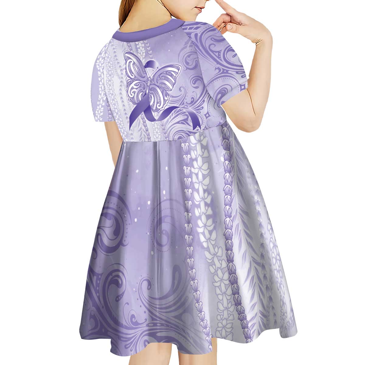 Epilepsy Awareness Kid Short Sleeve Dress Maile Pikake Lokelani Crown Flower Lei Inspired LT9 - Polynesian Pride