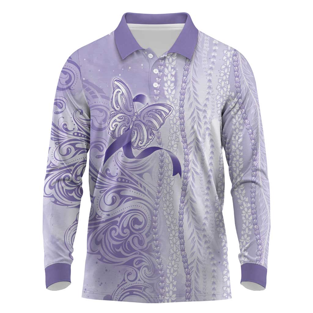 Epilepsy Awareness Long Sleeve Polo Shirt Maile Pikake Lokelani Crown Flower Lei Inspired LT9 Purple - Polynesian Pride