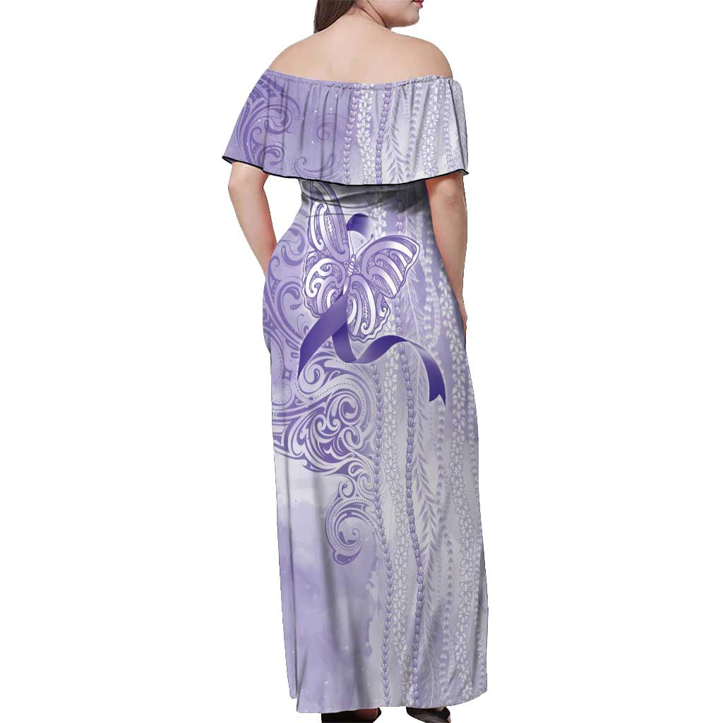 Epilepsy Awareness Off Shoulder Maxi Dress Maile Pikake Lokelani Crown Flower Lei Inspired LT9 - Polynesian Pride