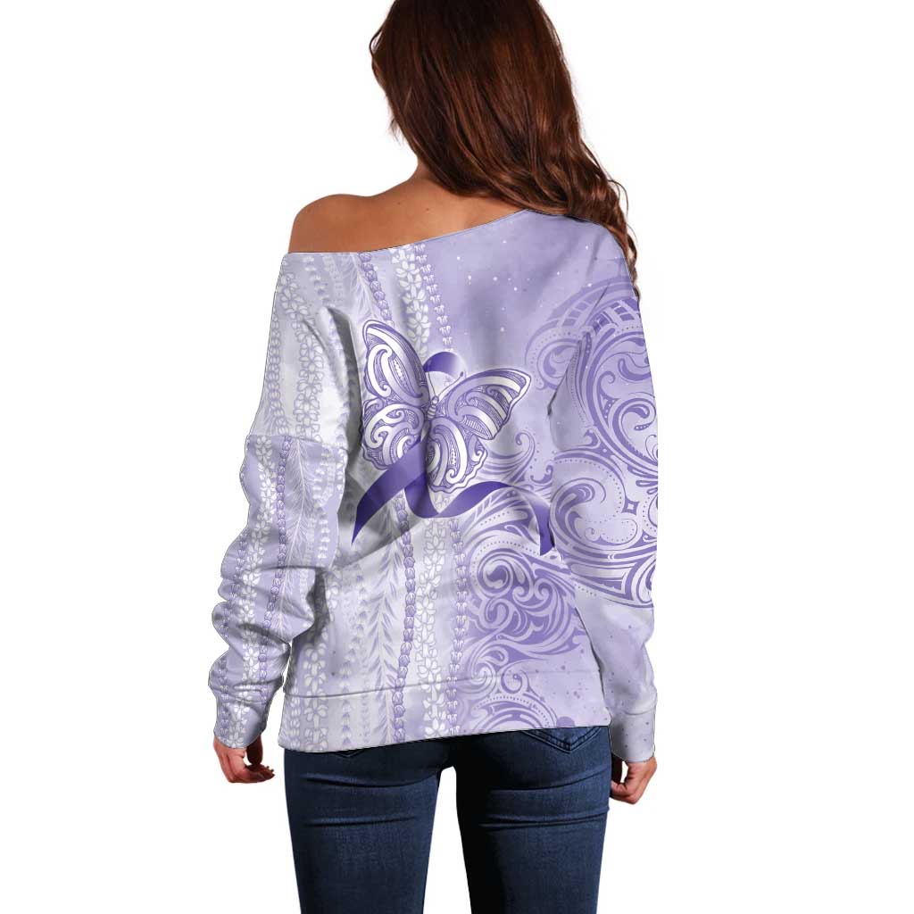 Epilepsy Awareness Off Shoulder Sweater Maile Pikake Lokelani Crown Flower Lei Inspired LT9 - Polynesian Pride