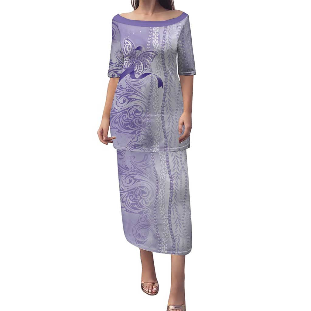 Epilepsy Awareness Puletasi Maile Pikake Lokelani Crown Flower Lei Inspired LT9 Long Dress Purple - Polynesian Pride