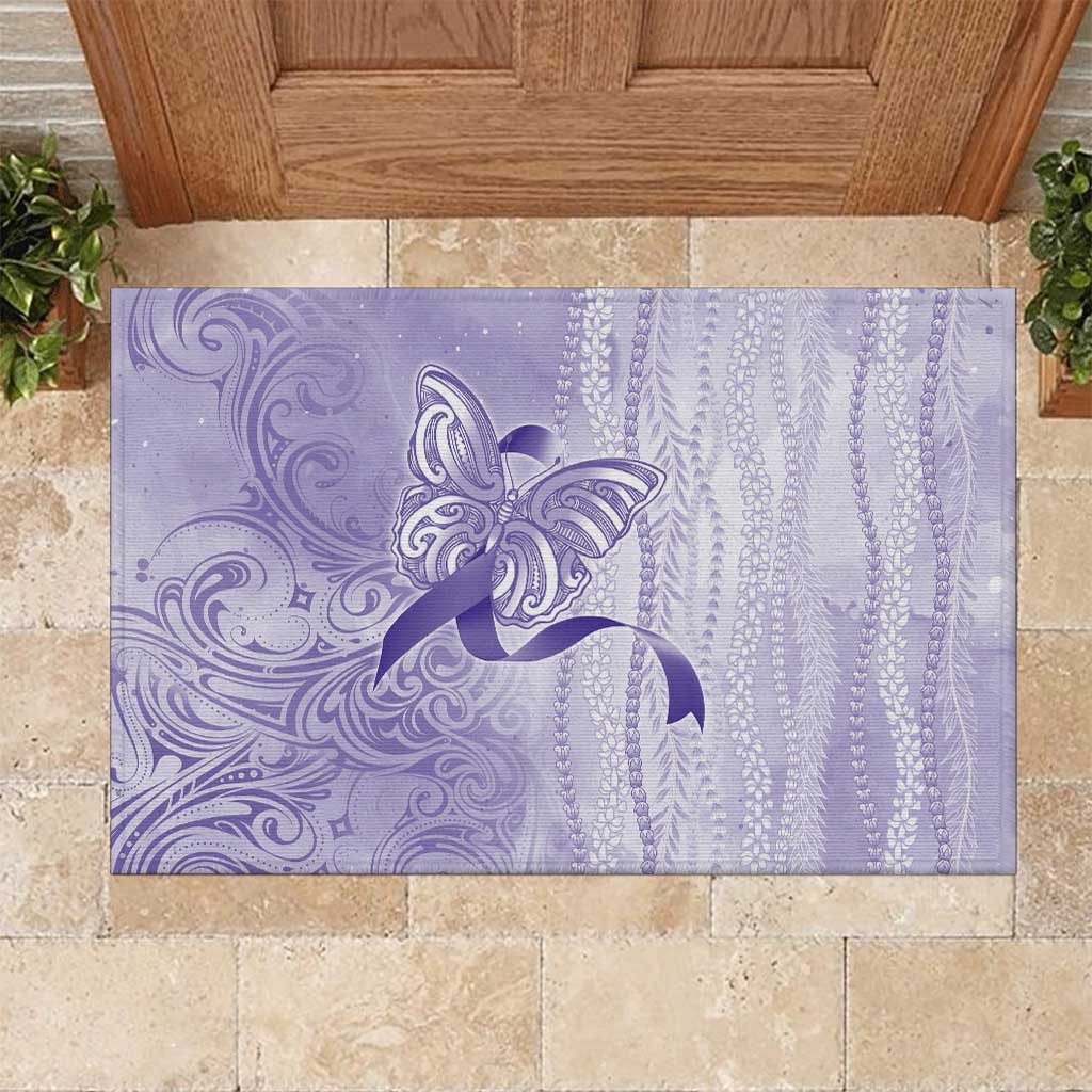Epilepsy Awareness Rubber Doormat Maile Pikake Lokelani Crown Flower Lei Inspired LT9 Purple - Polynesian Pride