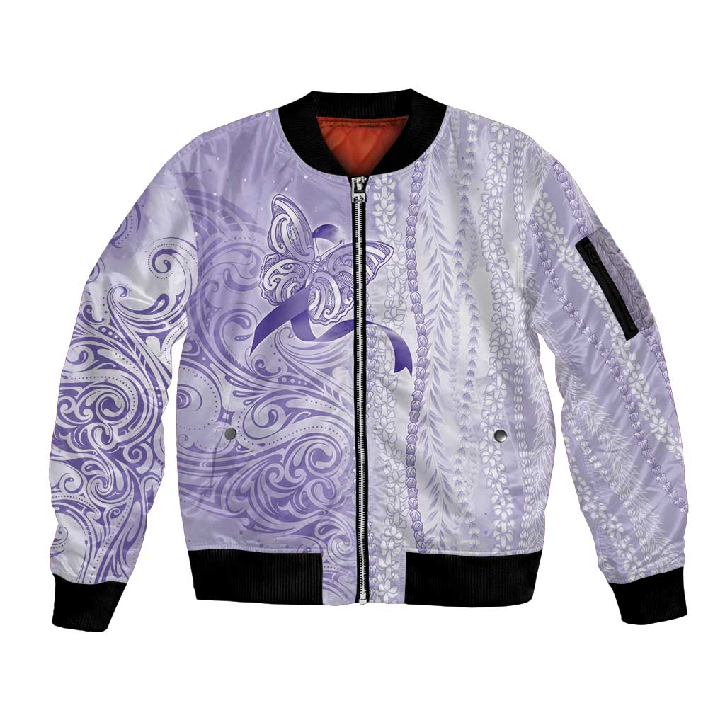 Epilepsy Awareness Sleeve Zip Bomber Jacket Maile Pikake Lokelani Crown Flower Lei Inspired LT9 Unisex Purple - Polynesian Pride