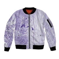 Epilepsy Awareness Sleeve Zip Bomber Jacket Maile Pikake Lokelani Crown Flower Lei Inspired LT9 Unisex Purple - Polynesian Pride