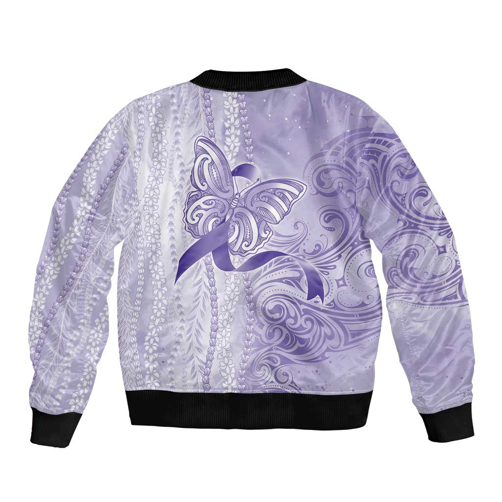 Epilepsy Awareness Sleeve Zip Bomber Jacket Maile Pikake Lokelani Crown Flower Lei Inspired LT9 - Polynesian Pride
