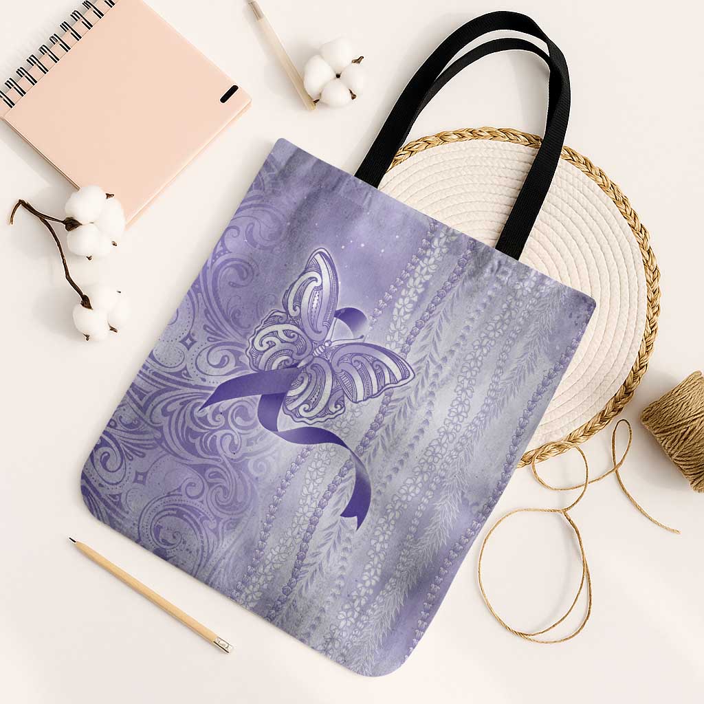 Epilepsy Awareness Tote Bag Maile Pikake Lokelani Crown Flower Lei Inspired LT9 Black Strap One Size Purple - Polynesian Pride